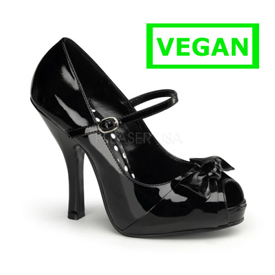 Pleaser Cutiepie-07 Black-Red Patent Hidden Platform Open Toe Mary Jane With Bow