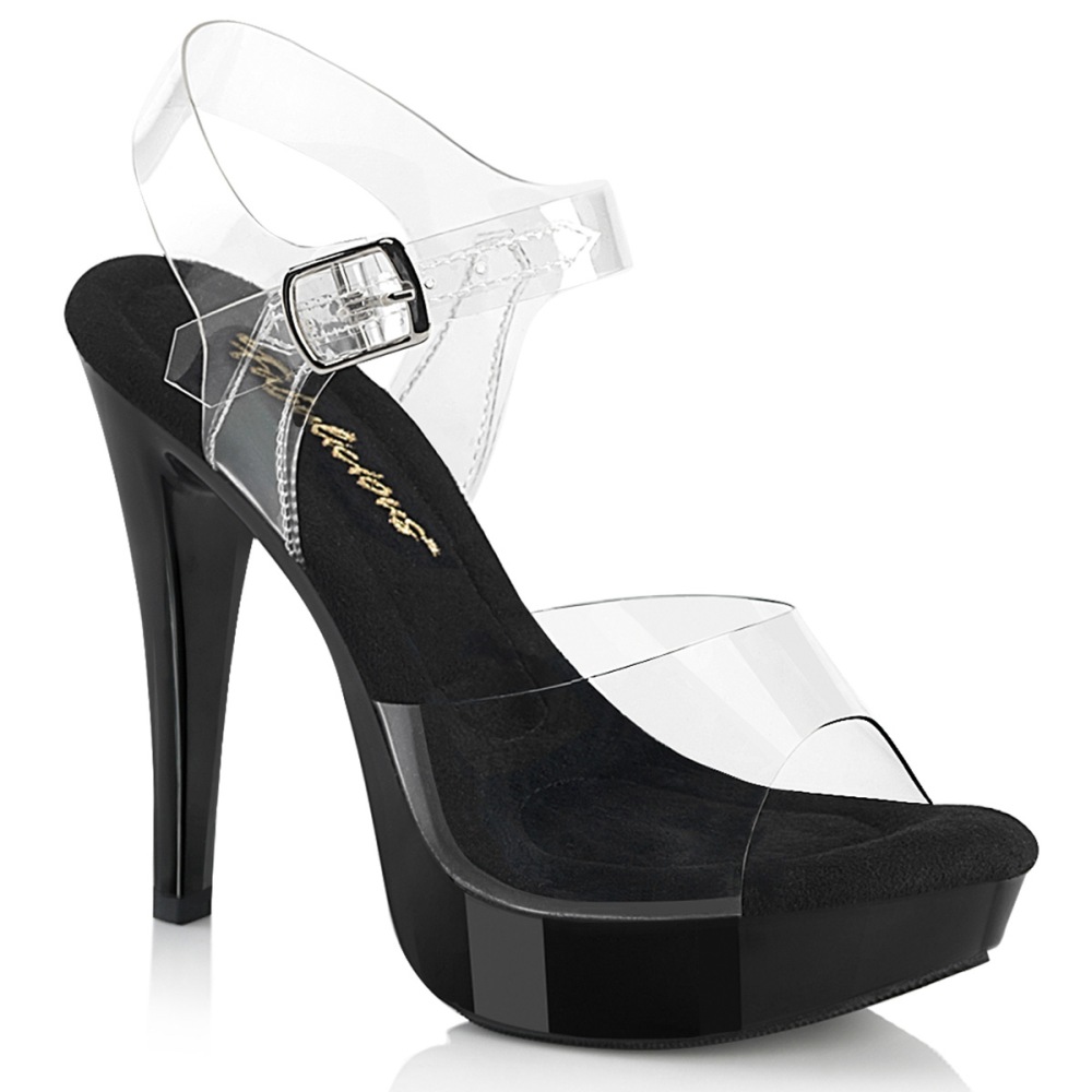 Fabulicious Lip108 Platform Ankle Buckle Sandals – Clear Patent Leather, High Heel, Women’s Size M
