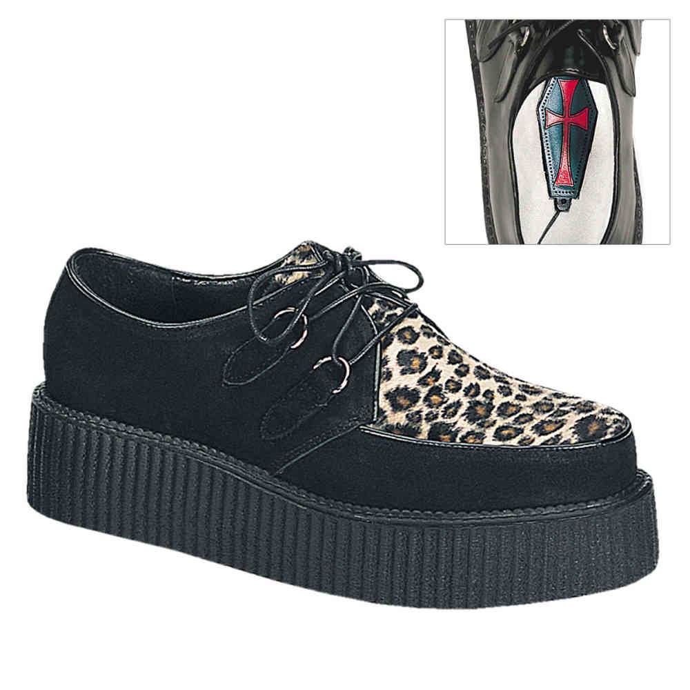 Demonia Creeper 400 Black Emo Creepers With Leopard Print