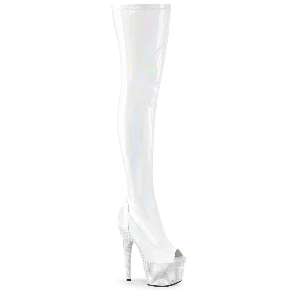 Pleaser BEJEWELED-3011-7 Plateau Overknee Laarzen Wit
