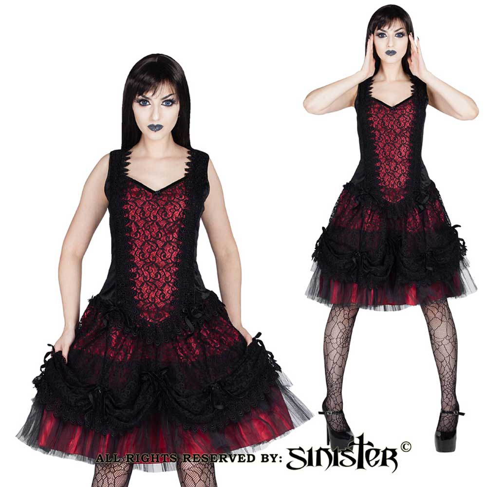 strapless open back dress Gothic Punk Lace Strapless Red and Black Short Corset Dress