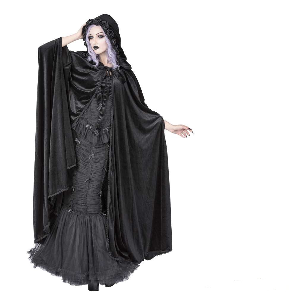 fancy dress costume black goth poncho Black lace poncho gothic spiders poncho 