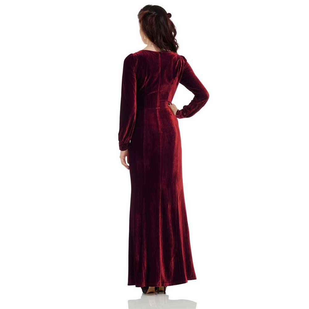 Verbazingwekkend Voodoo Vixen Lange fluwelen jurk met lange mouwen en V-hals rood BC-64