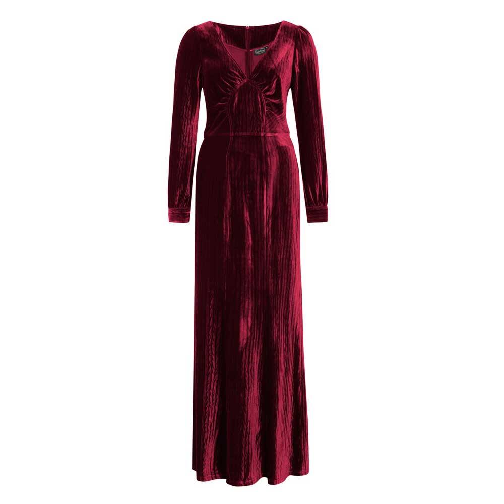 Uitgelezene Voodoo Vixen Lange fluwelen jurk met lange mouwen en V-hals rood NI-37