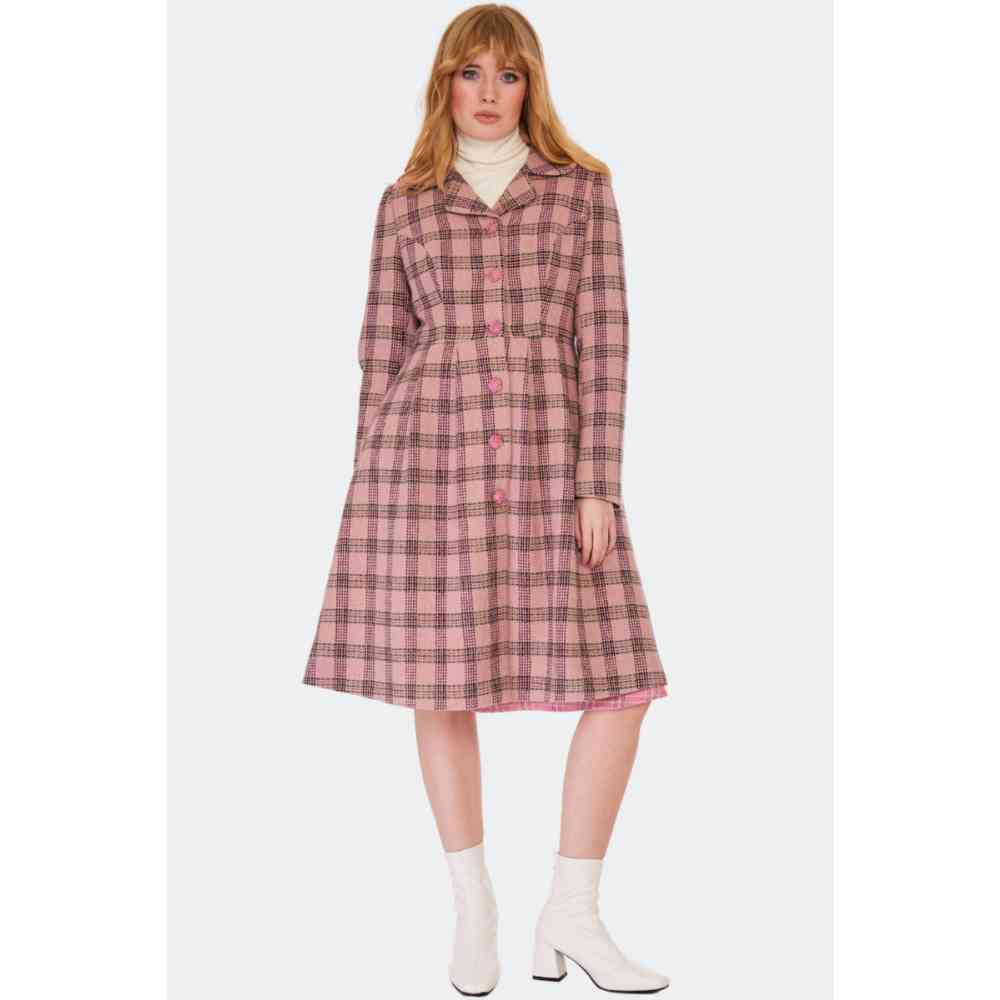Voodoo Vixen Voodoo Vixen Pink Checked Flower Button Winter coat