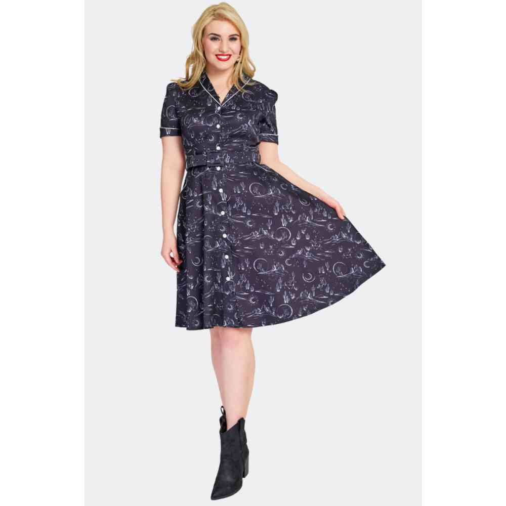 Voodoo Vixen Voodoo Vixen - Western Front Button Flare dress - Black |