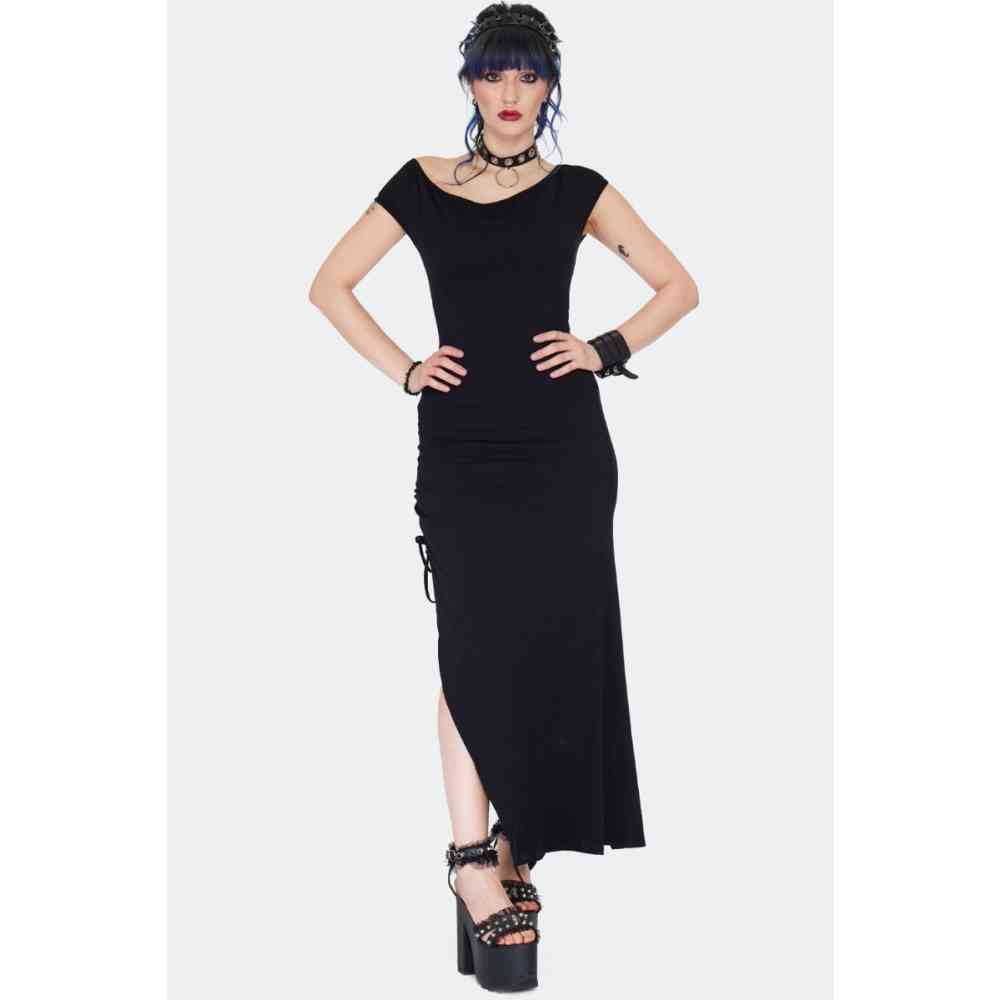Jawbreaker Jawbreaker Off Shoulder Gothic Witch Lange jurk Zwart