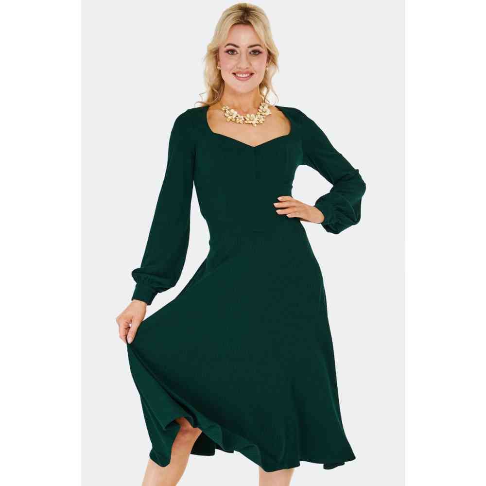 Voodoo Vixen Voodoo Vixen - Textured Knit Flare dress - Green | Attitud Voodoo Vixen Voodoo Vixen - Textured Knit Flare dress - Green | Attitud