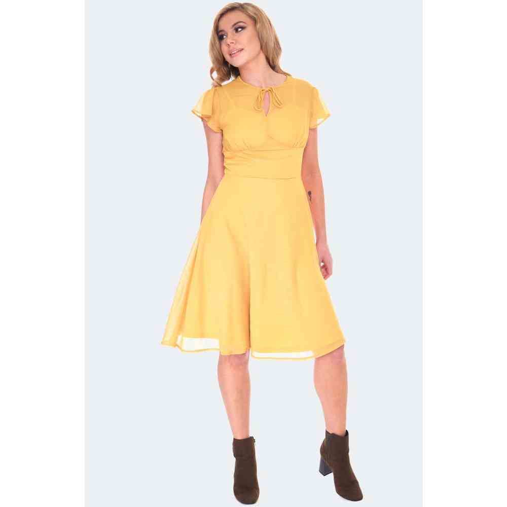Voodoo Vixen Voodoo Vixen - Flutter Sleeve Flare dress - Yellow | Attit Voodoo Vixen Voodoo Vixen - Flutter Sleeve Flare dress - Yellow | Attit