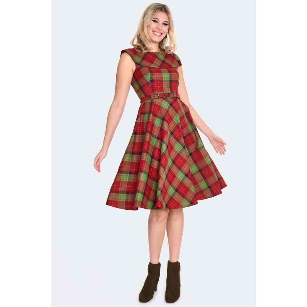 Voodoo Vixen Voodoo Vixen - Wide Collar Plaid Flare dress - Multicolour Voodoo Vixen Voodoo Vixen - Wide Collar Plaid Flare dress - Multicolour