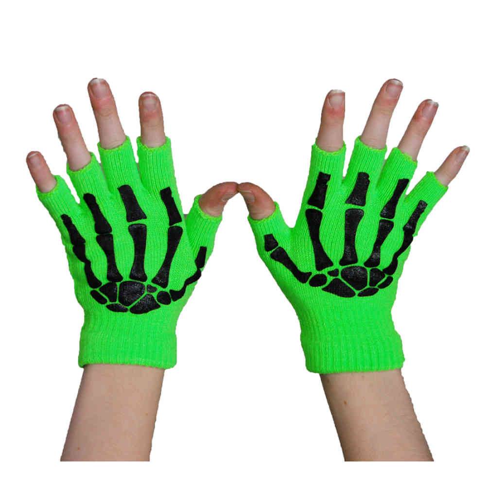 Poizen Industries Bgs Skeleton Fingerless Gloves Ladies N Green One S