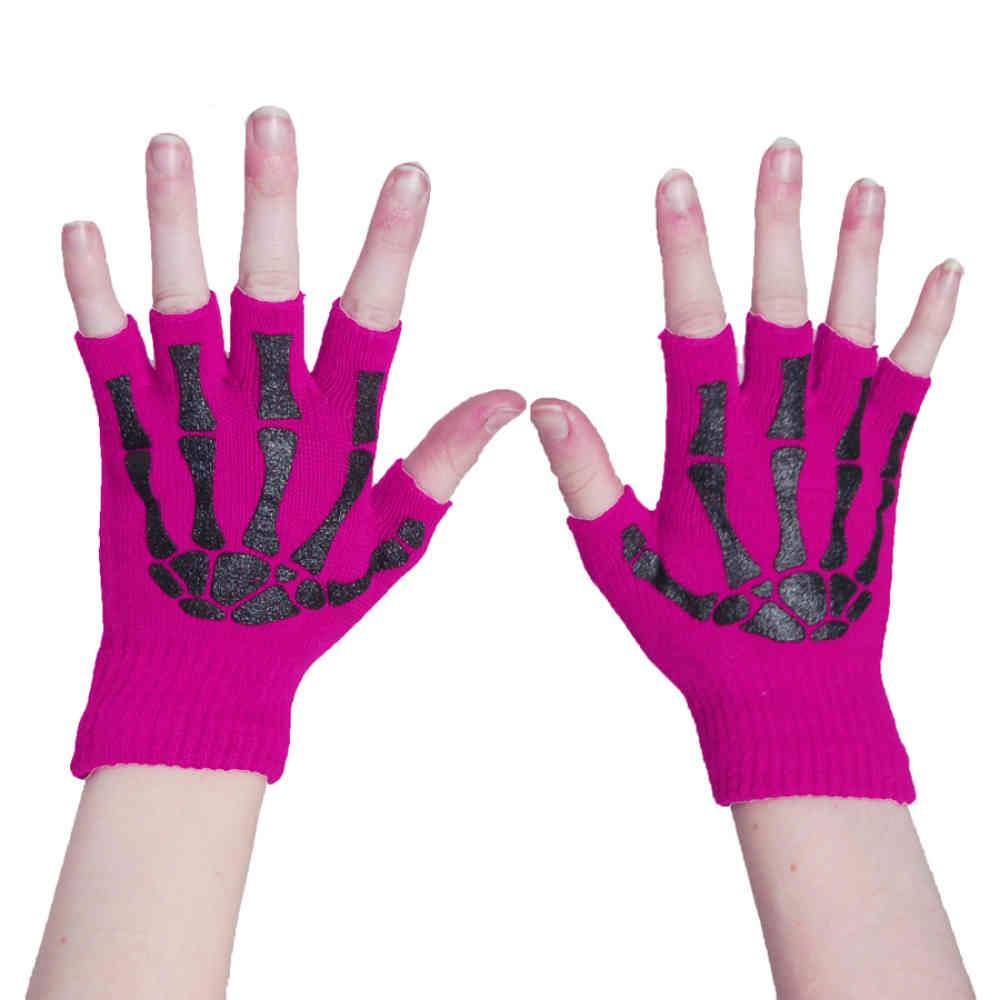 Poizen Industries Bgs Skeleton Fingerless Gloves Ladies Pink Black On
