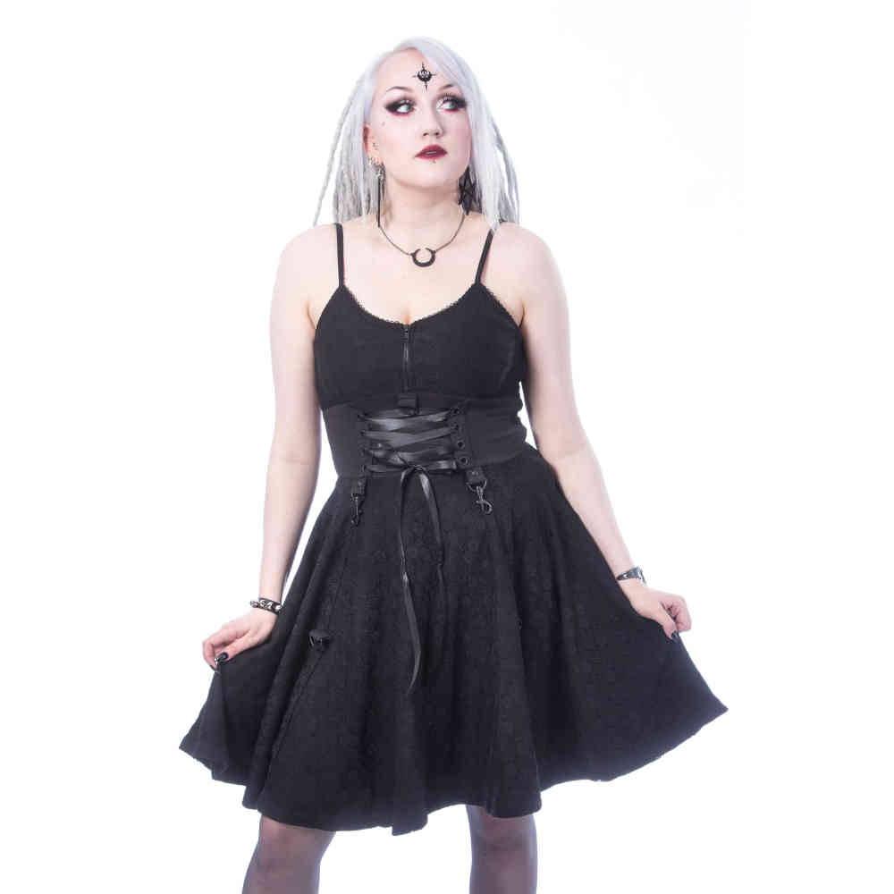 Folter Glitter Skulls Black Dress Goth