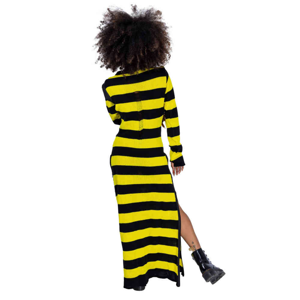 black and yellow striped dress Black and Gold Striped Wrap Dress main image 1