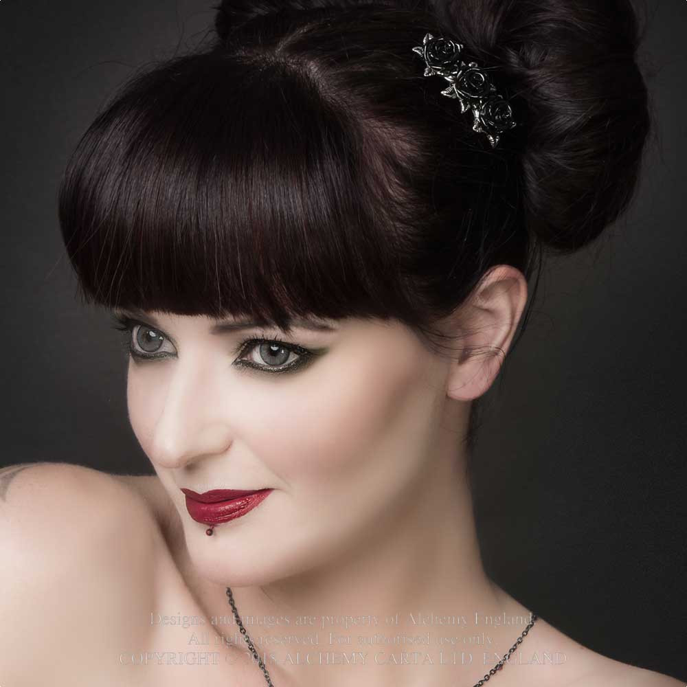 Alchemy Gothic Wild Black Rose Haarclip Zilver Attitude