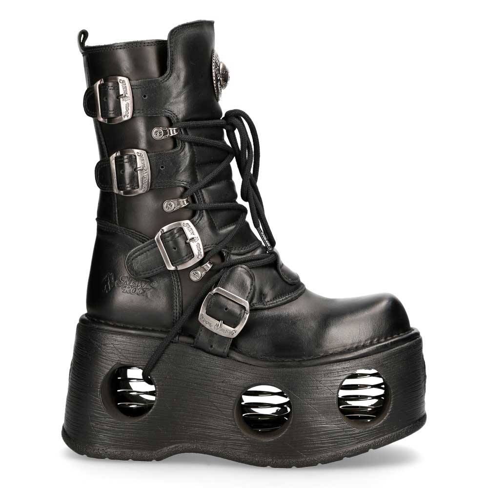 New Rocks With Spring New Rock New Rock - M-373-S2 Boots - Black/Silver coloured | Attitude E