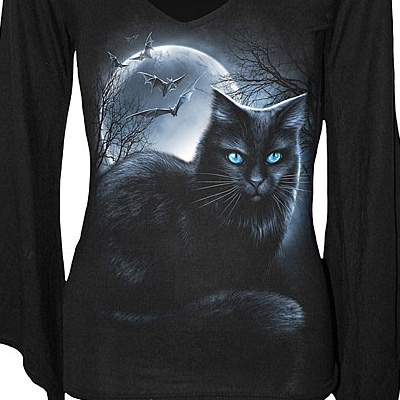 Spiral Top Pure Of Heart V-Neck Goth Sleeve Women/'s Black