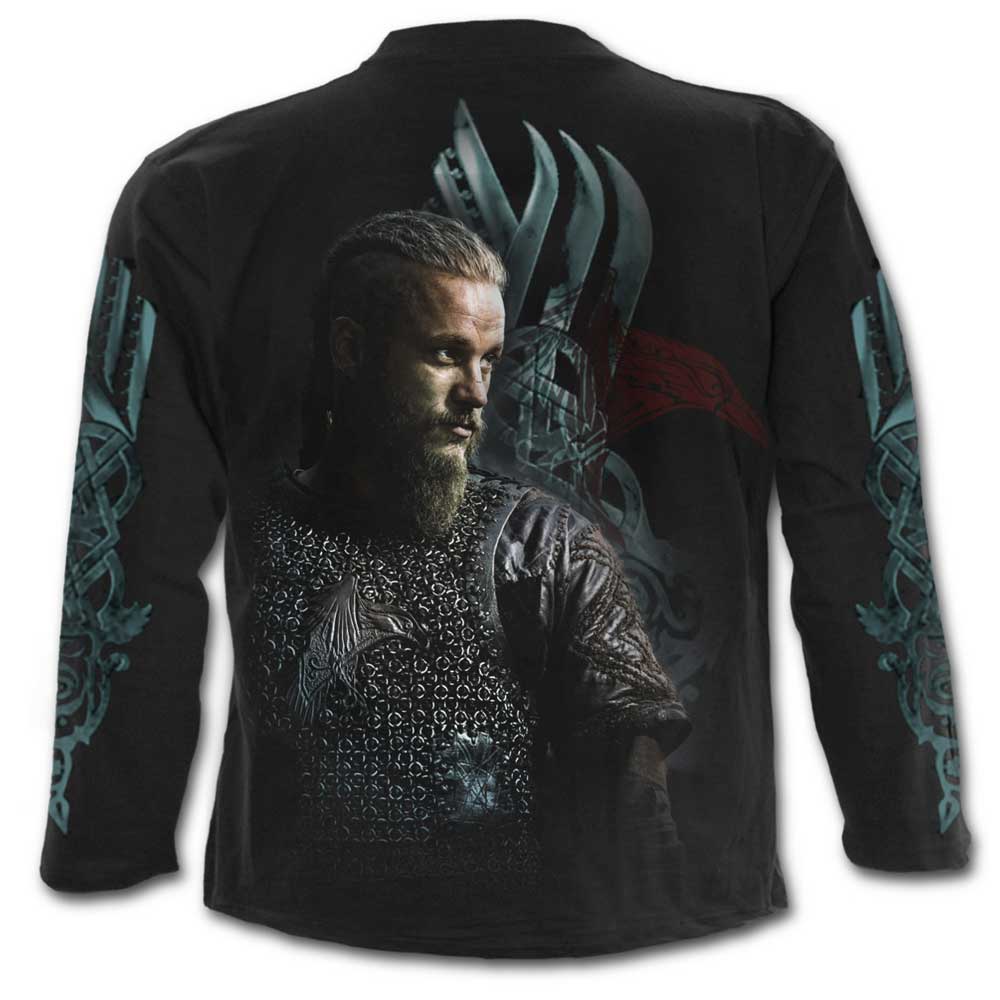 VIKINGS LONG SLEEVE T-SHIRT OFFICIAL LICENSED SPIRAL RAGNAR FACE