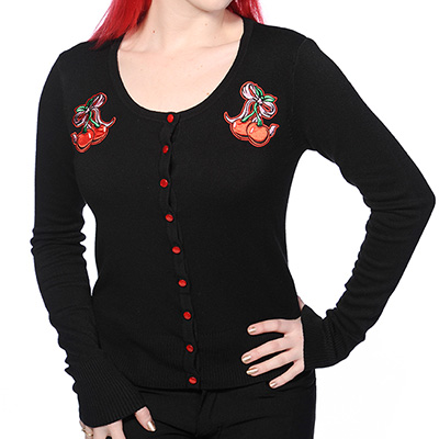 Banned Apparel Vintage Rockabilly Mermaid Black//Cream Cardigan Button Top