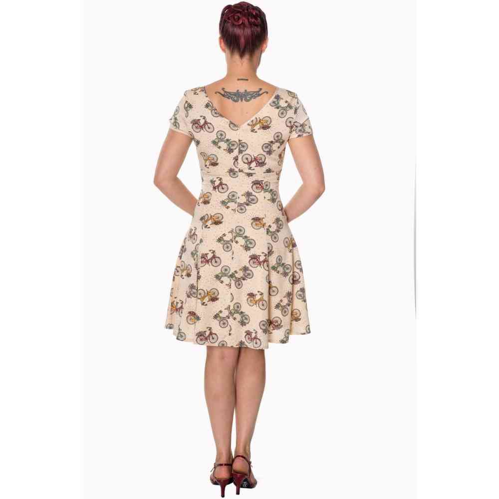 Dancing Days Stars Align Jurk Met Fietsen Print Beige Attitude