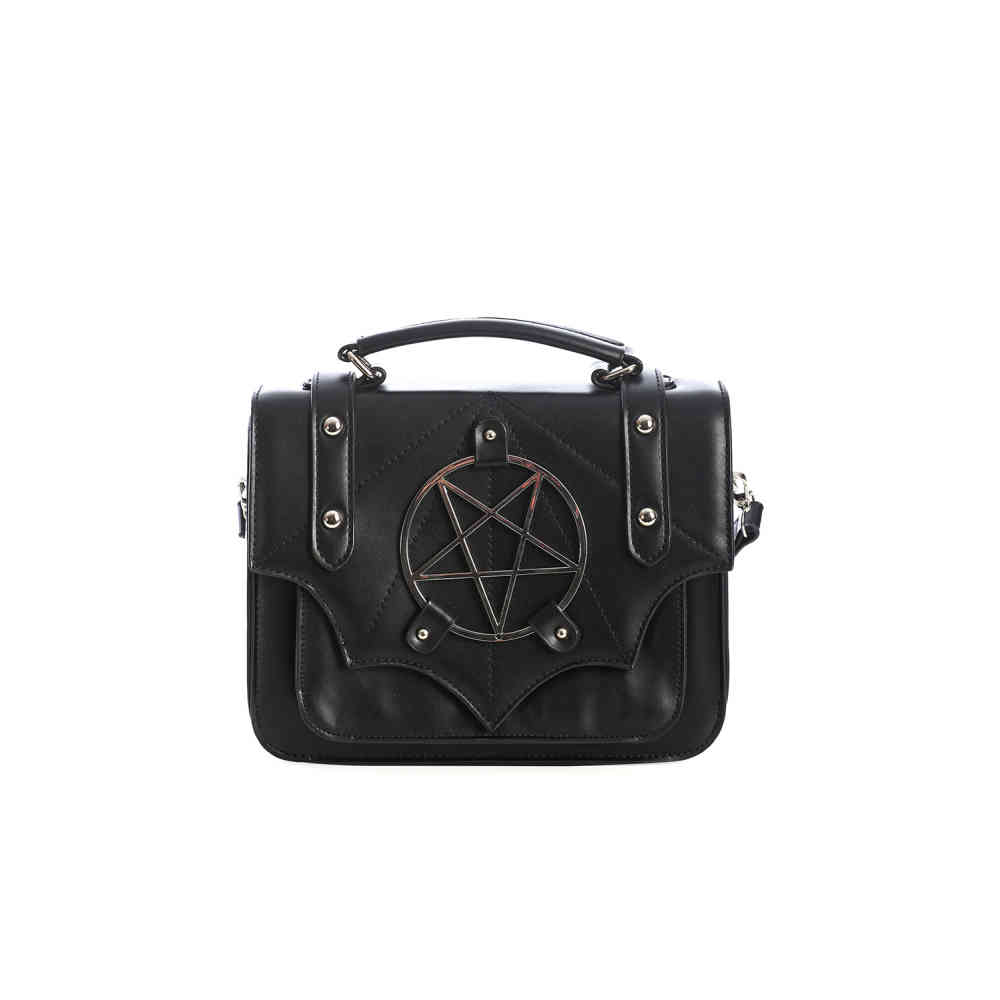 Banned Moloch Pentagram Batwing Cross Body Satchel Goth Bag, Black, One-Size