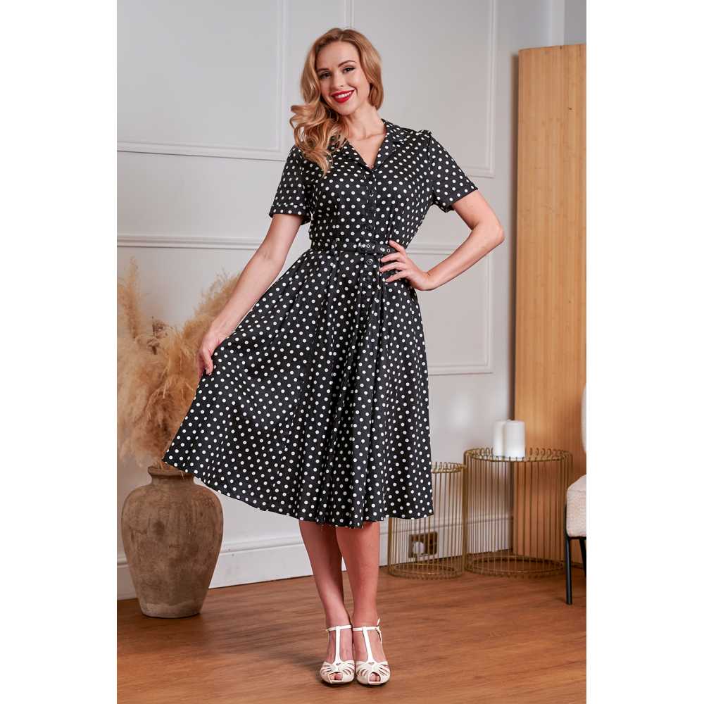 Banned Banned - Bella Polka Swing Flare dress - Black | Attitude Europe