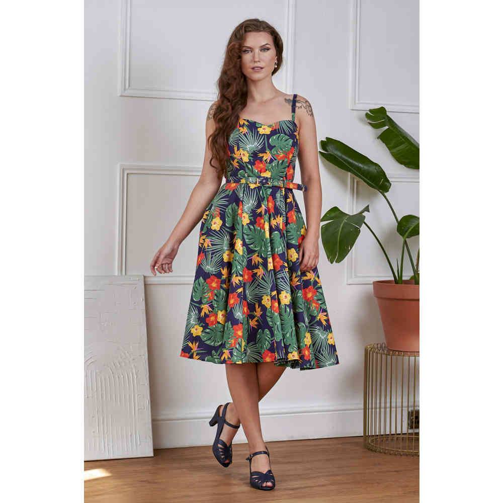 Banned Banned - Morena Tropical Summer Swing Flare dress - Dark blue | Banned Banned - Morena Tropical Summer Swing Flare dress - Dark blue |