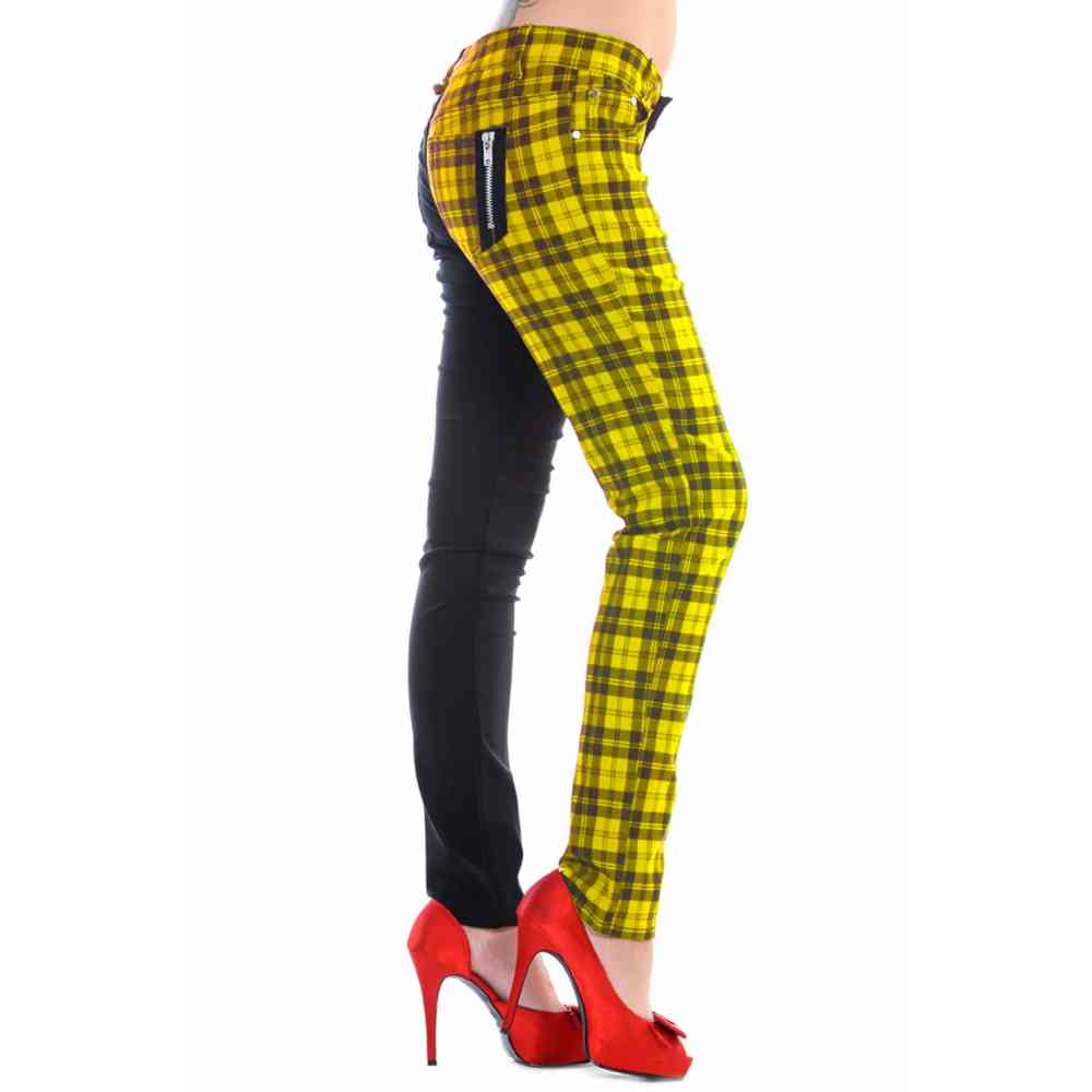 yellow and black check trousers