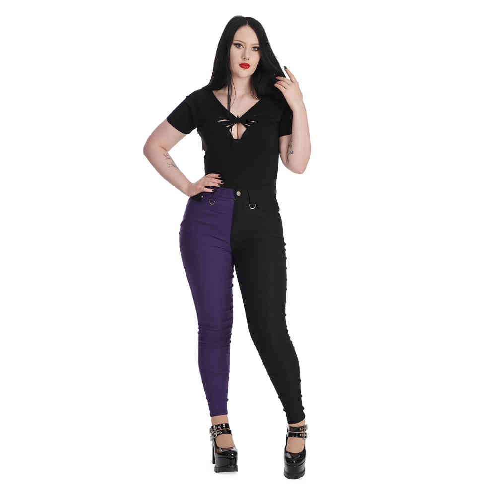 Banned Banned Bailey Half And Half Broek rechte pijpen Paars/Zwart