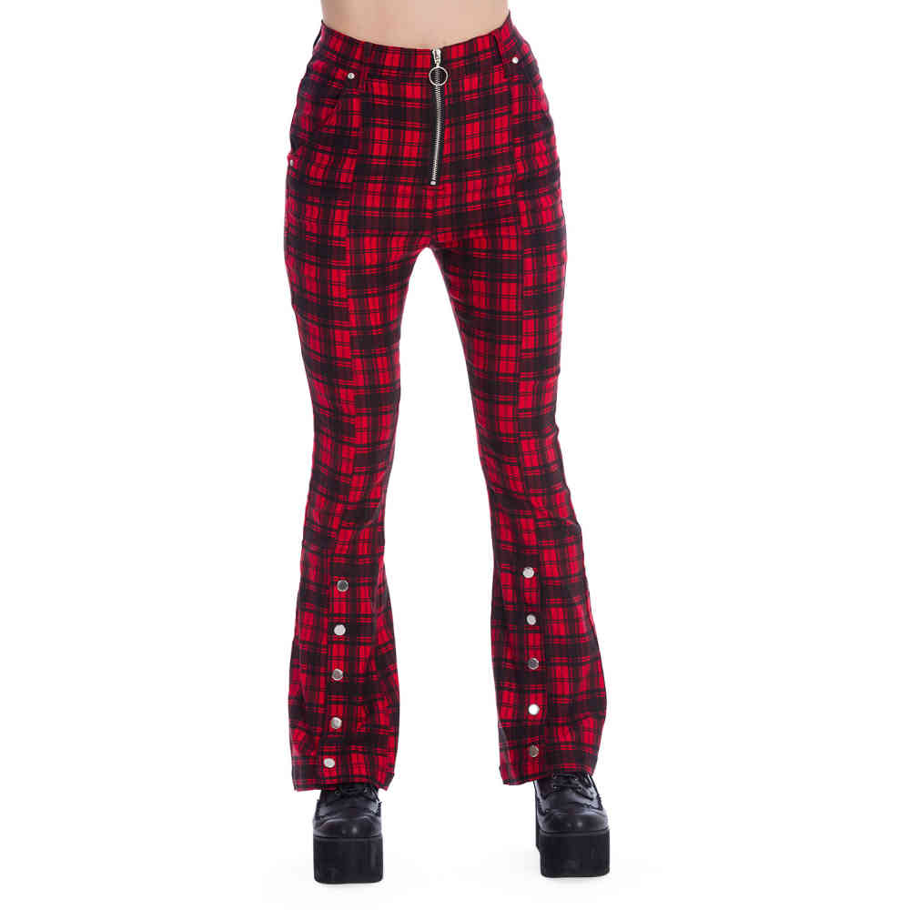 red plaid stretch pants