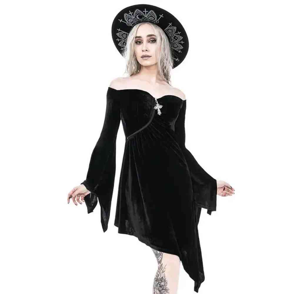 Restyle Restyle - Velvet Vamp Asymmetric Mini jurk - Zwart | Attitude H