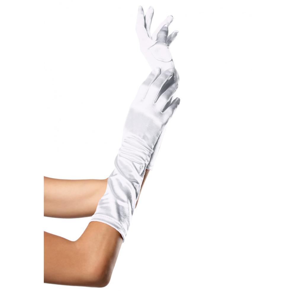 white satin elbow length gloves