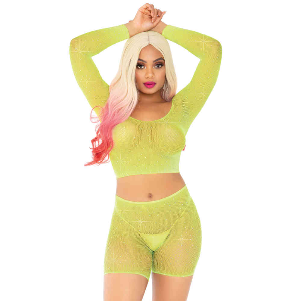 rhinestone fishnet top