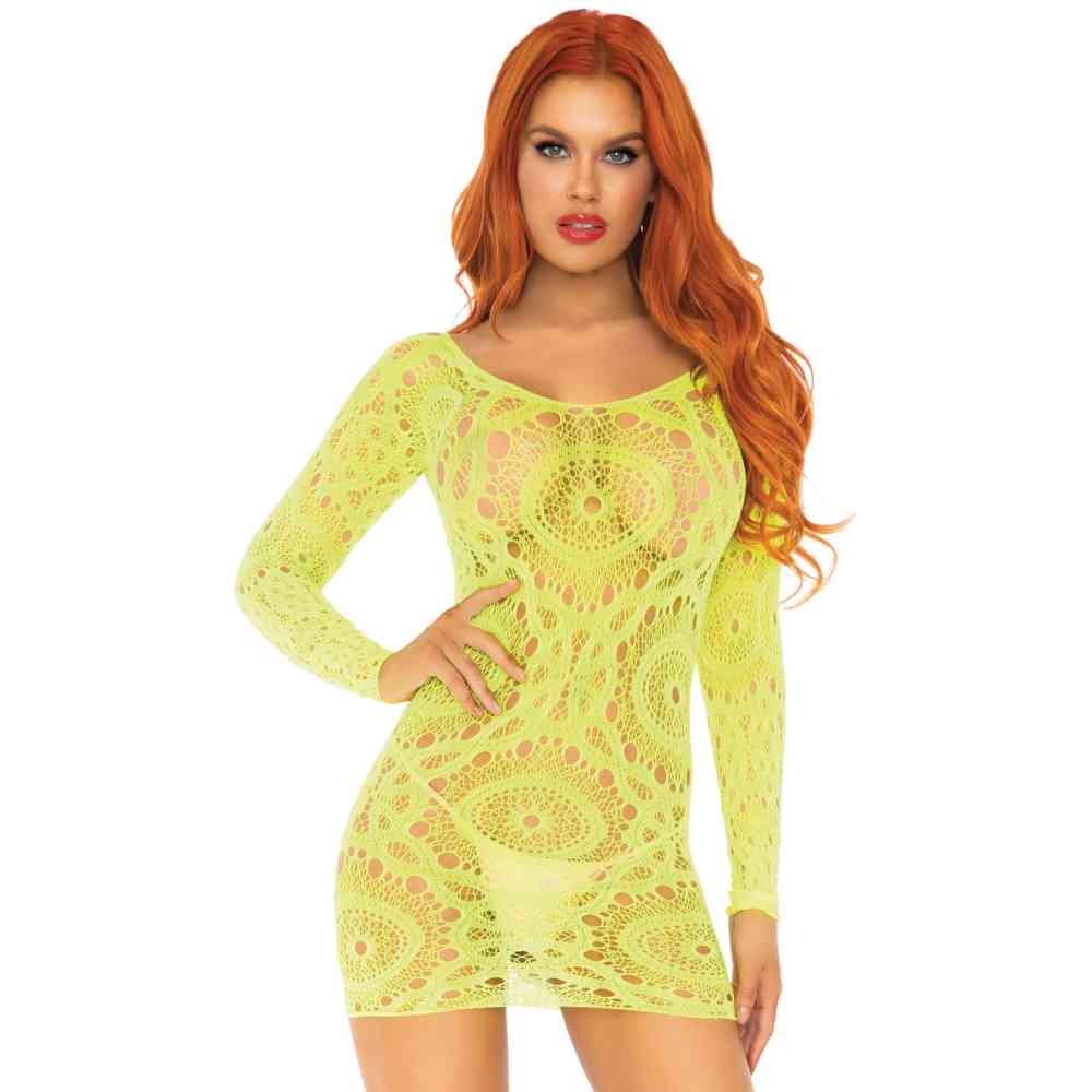 Leg Avenue Leg Avenue - Crochet Lace Mini dress - Yellow | Attitude Eur