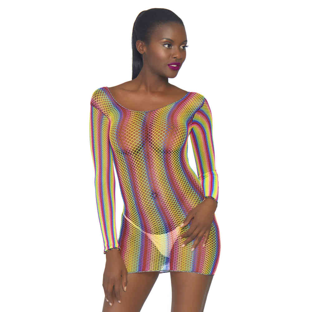 rainbow fishnet dress