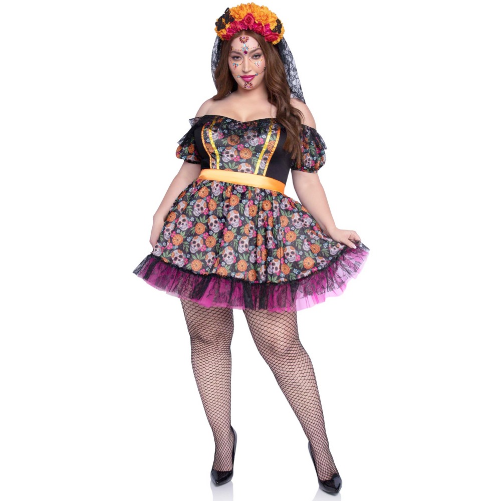 La Catrina-kostuum met skelet voor vrouwen Plus Size