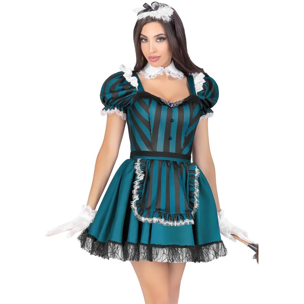 maid dress green Adult Women's French Apron Maid Uniform Costume | Dark Green Cosplay Costume