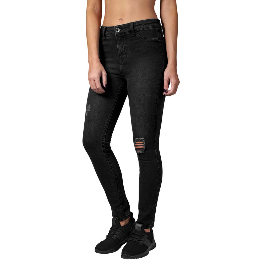 Super Urban Classics Hoge taille dames skinny jeans zwart | Attitude Holland XF-59