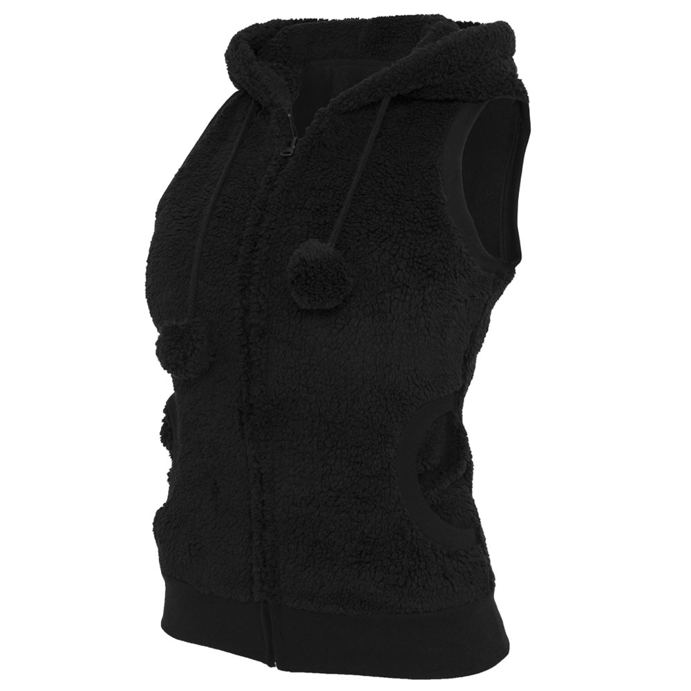 Verwonderend Urban Classics Teddy dames mouwloos vest met capuchon en oortjes zwart EI-27