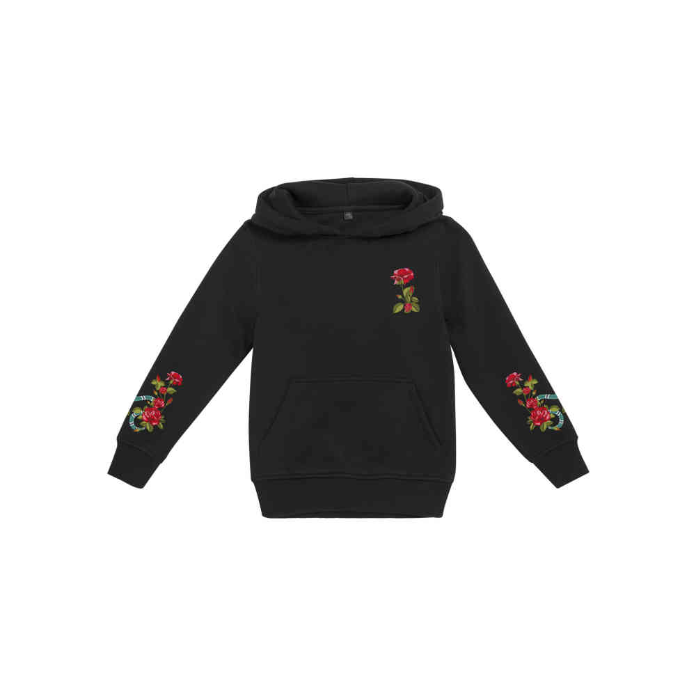 black hoodie with flowers