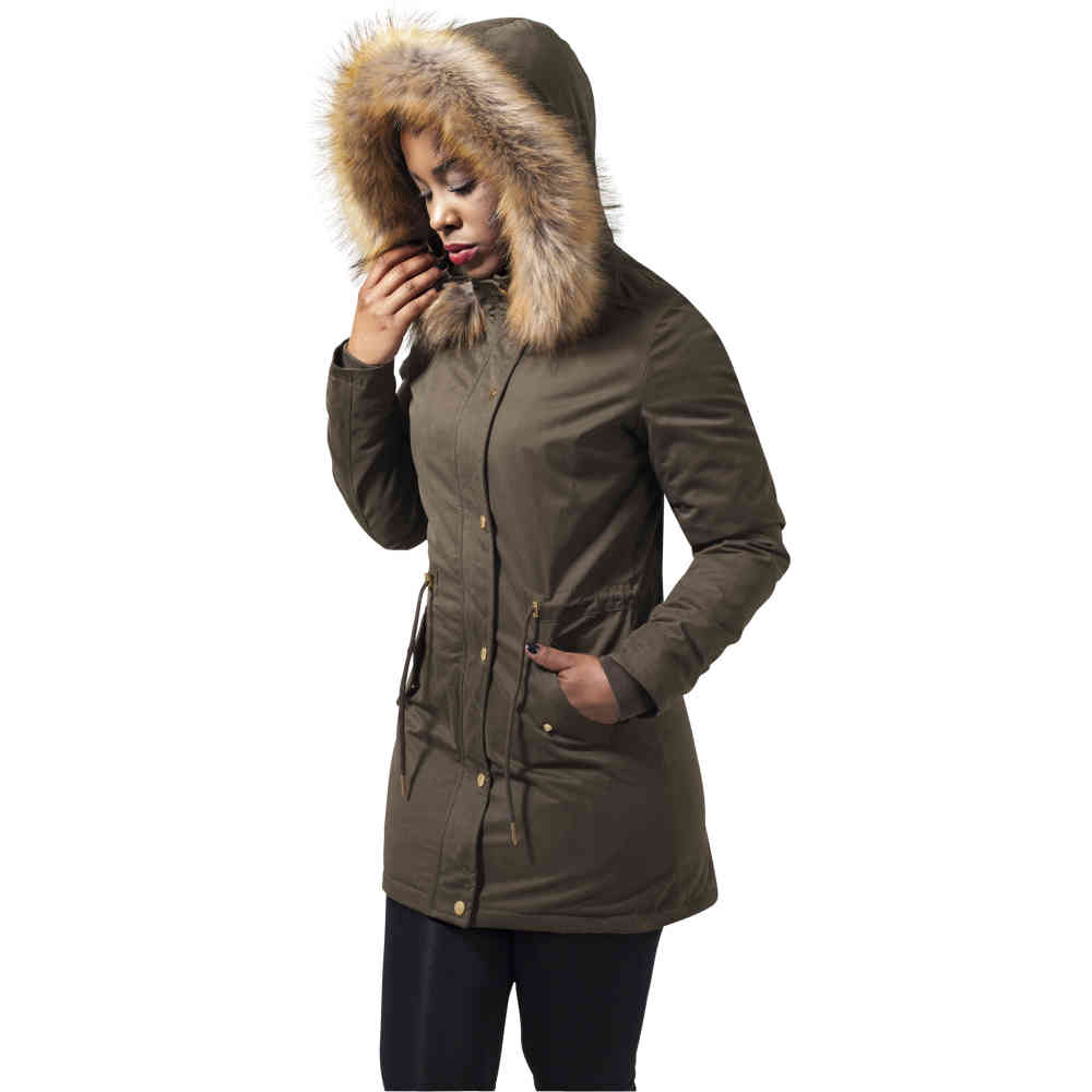 Urban Classics Ladies Sherpa Gefuttert Peached Parka Olive Attitude D