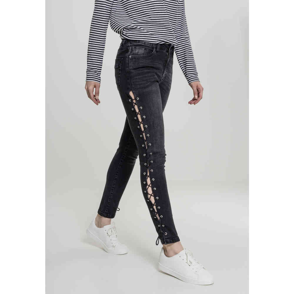 Urban Classics Urban Classics Skinny Jeans Denim Lace Up Schwarz Atti