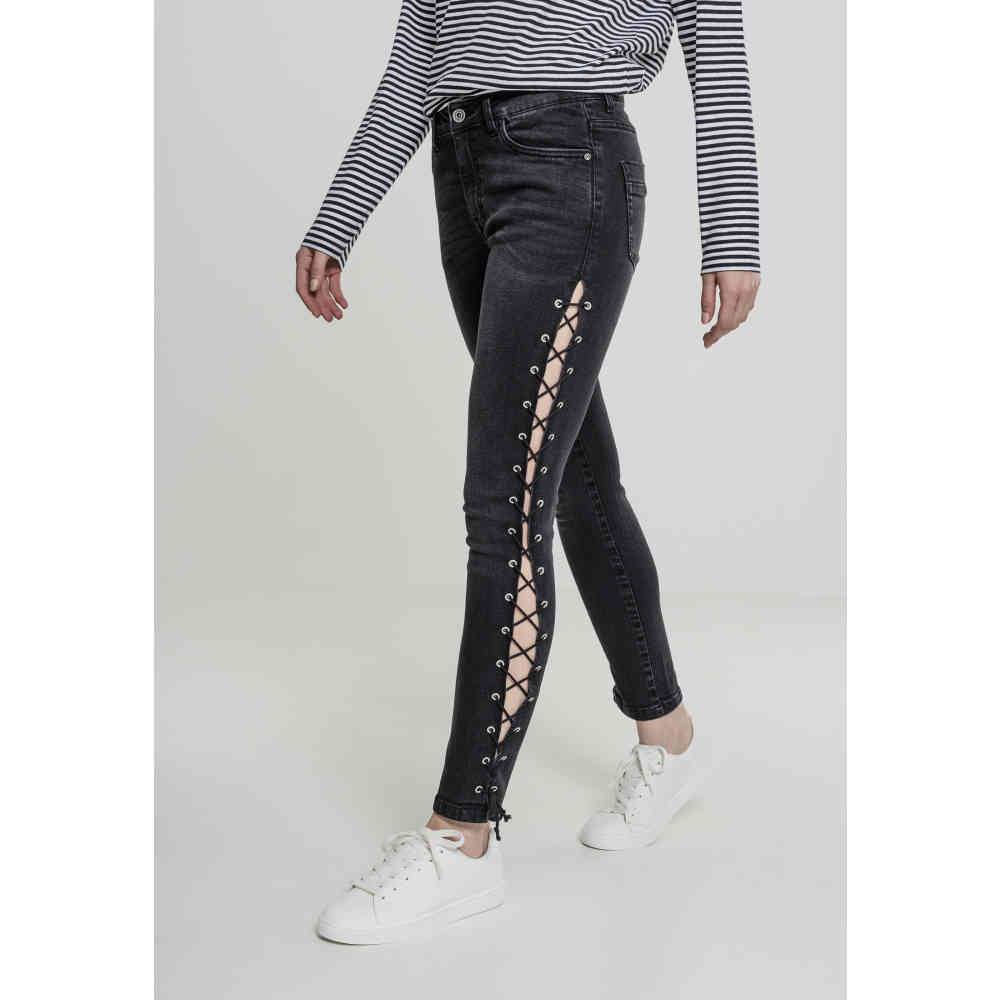 Urban Classics Urban Classics Skinny Jeans Denim Lace Up Schwarz Atti