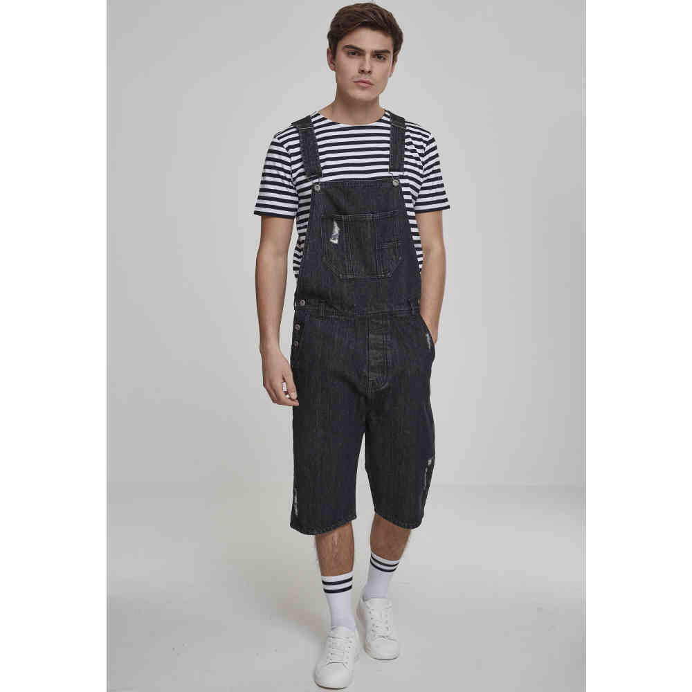 black denim short dungarees