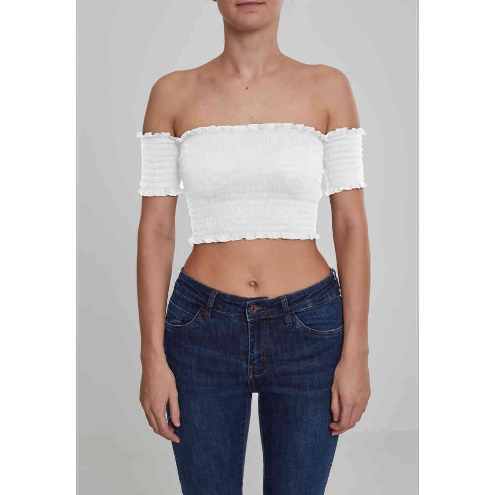 cold shoulder white crop top