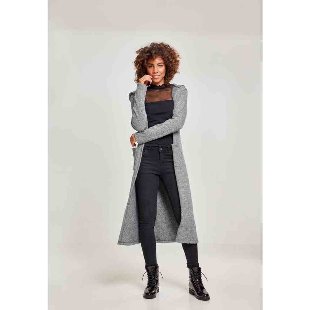 Urban Classics Damen Terry Long Cardigan Schwarz Weiss Attitude