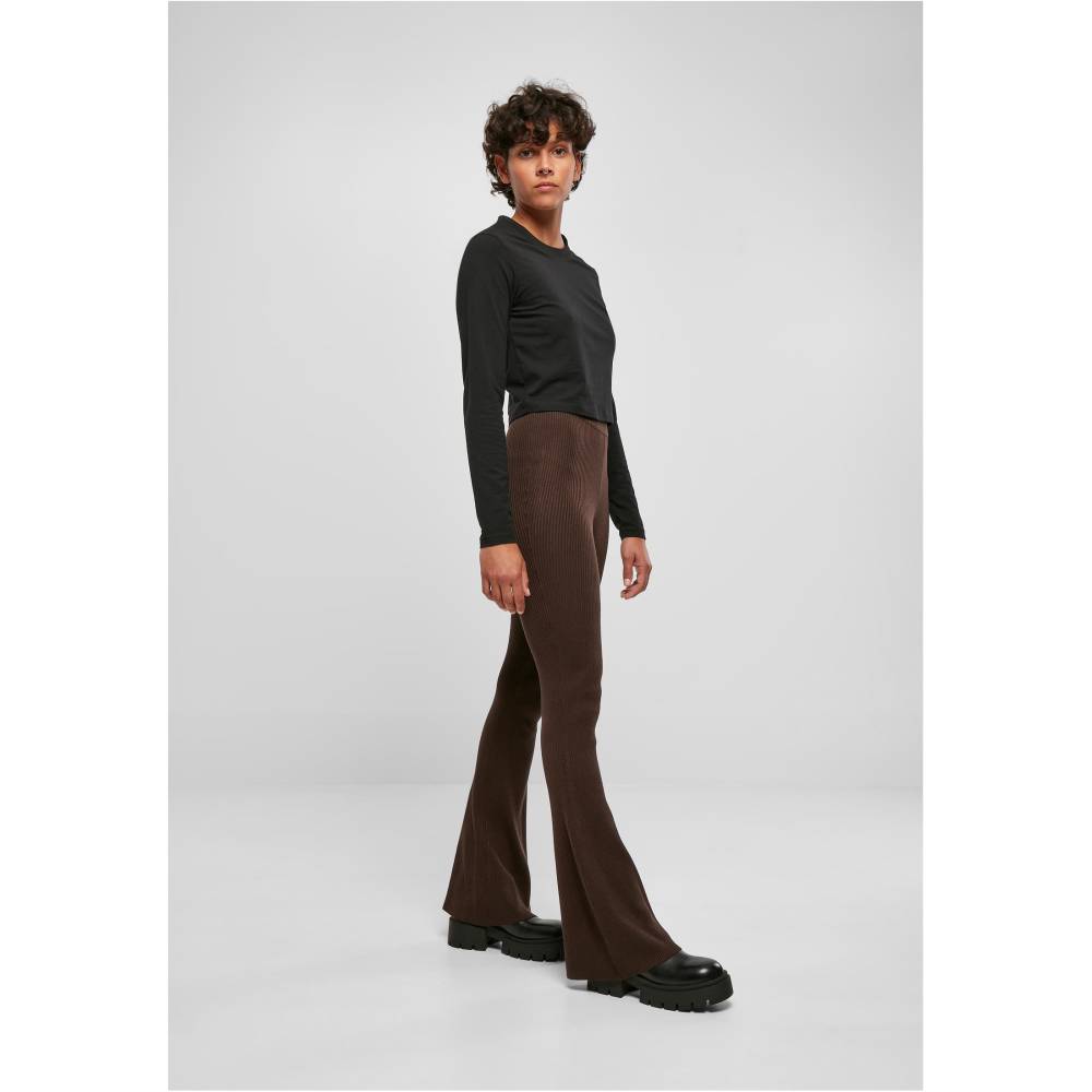 Urban Classics Ladies Rib Knit Bootcut Leggings brown