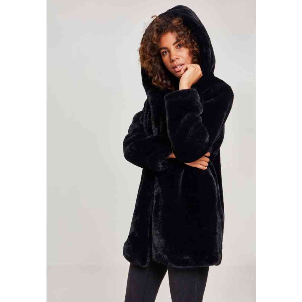 hooded teddy jacket black