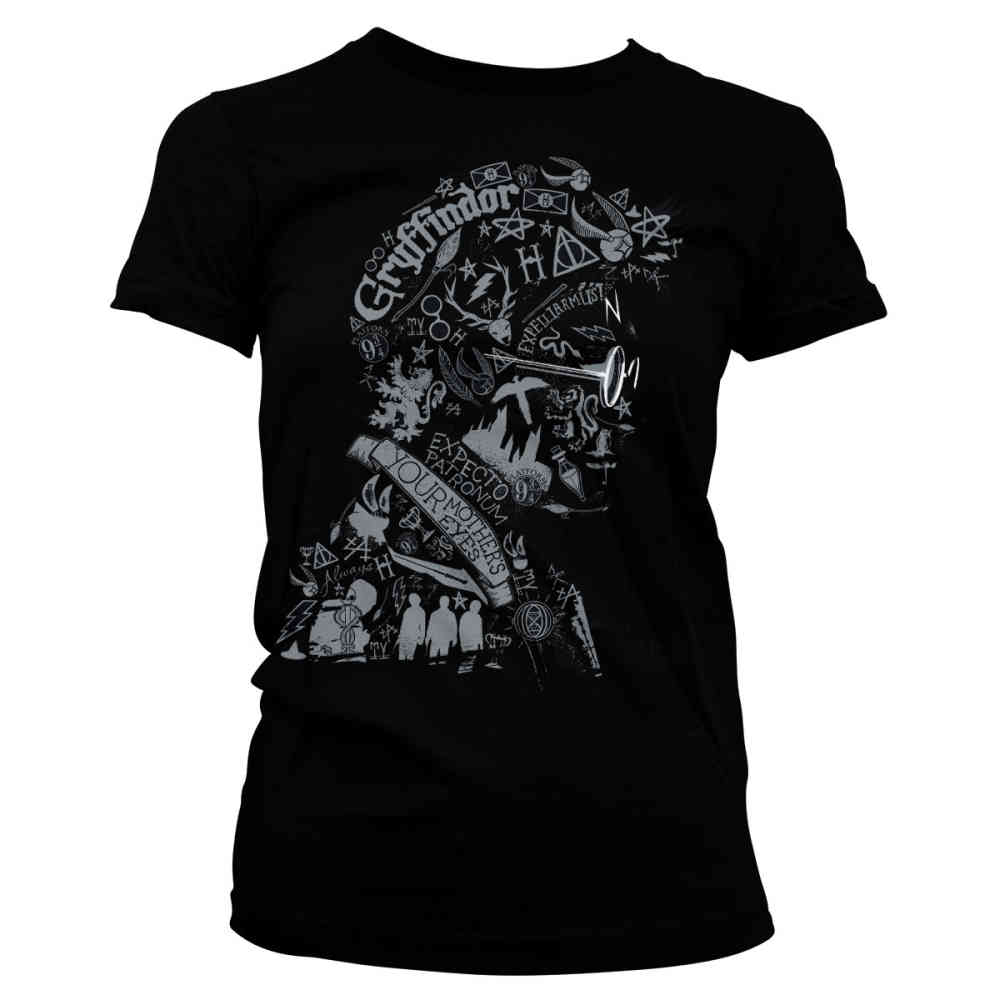 Harry Potter Wordings and Symbols face Official Hogwarts Black Mens T-shirt