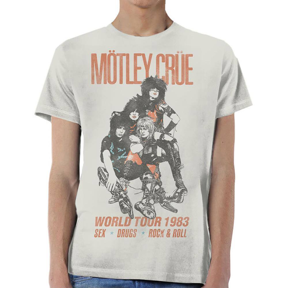 Motley Crue Mens Tshirt World Tour Vintage Cream Attitude Europe